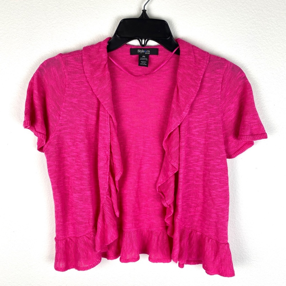 Style & Co Pink Cardigan Sweater Size M Ruffled Open Front Lightweight NWOT